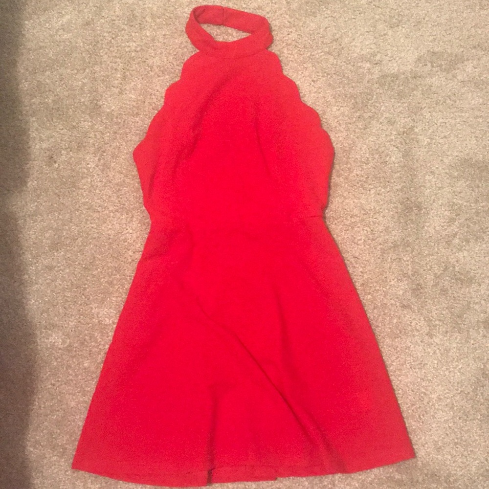 Red High Neck Scallop Dress